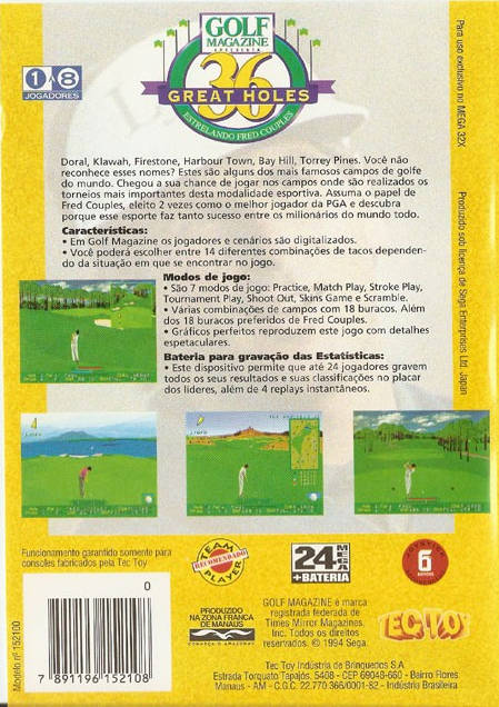 Back boxart of the game Golf Magazine - 36 Great Holes Starring Fred Couples (South America) on Sega 32X