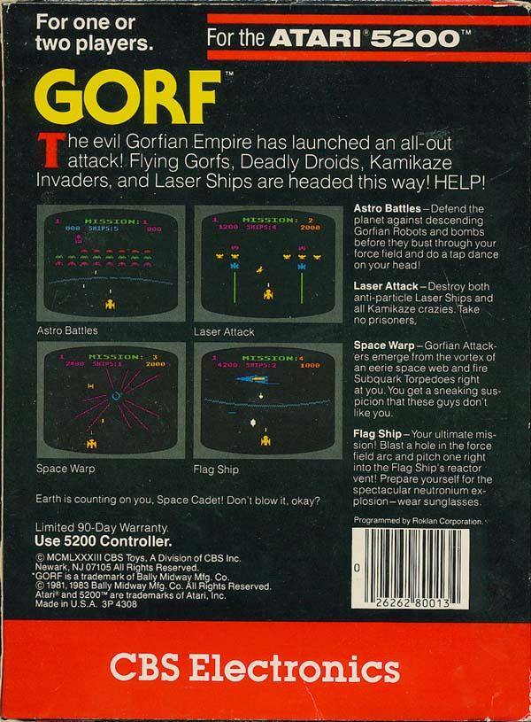 Back boxart of the game Gorf (United States) on Atari 5200