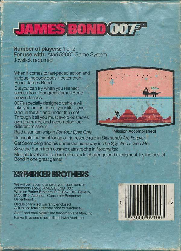 Back boxart of the game James Bond 007 (United States) on Atari 5200