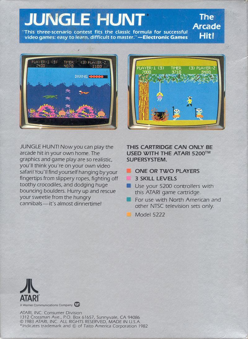 Back boxart of the game Jungle Hunt (United States) on Atari 5200