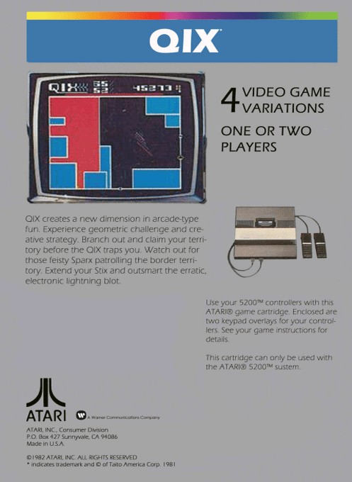 Back boxart of the game QIX (Europe) on Atari 5200