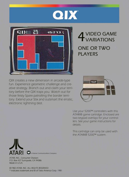 Back boxart of the game QIX (United States) on Atari 5200