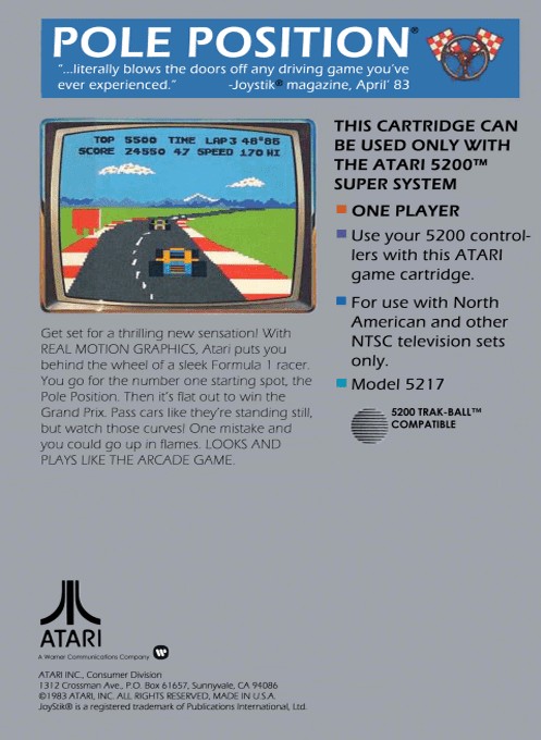 Back boxart of the game Pole Position (Europe) on Atari 5200