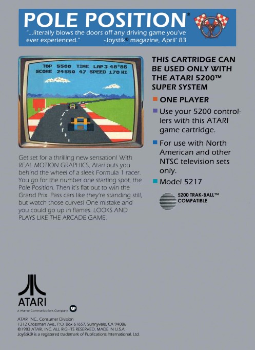 Back boxart of the game Pole Position (United States) on Atari 5200