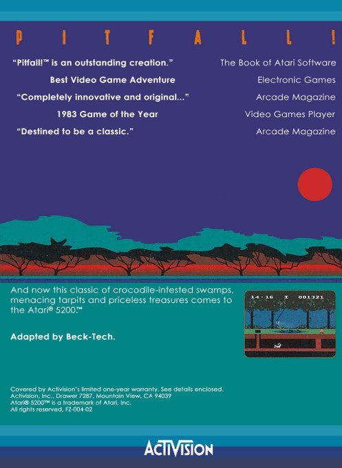 Back boxart of the game Pitfall! (Europe) on Atari 5200
