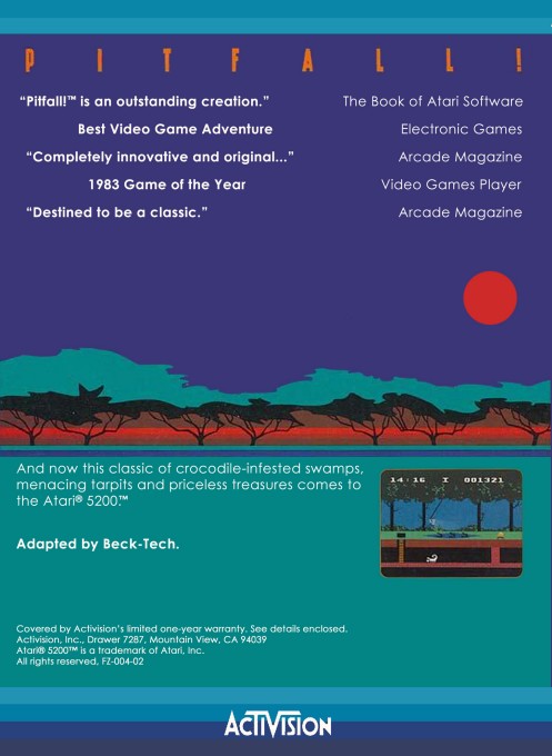 Back boxart of the game Pitfall! (United States) on Atari 5200