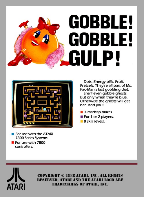 Back boxart of the game Ms. Pac-Man (United States) on Atari 7800