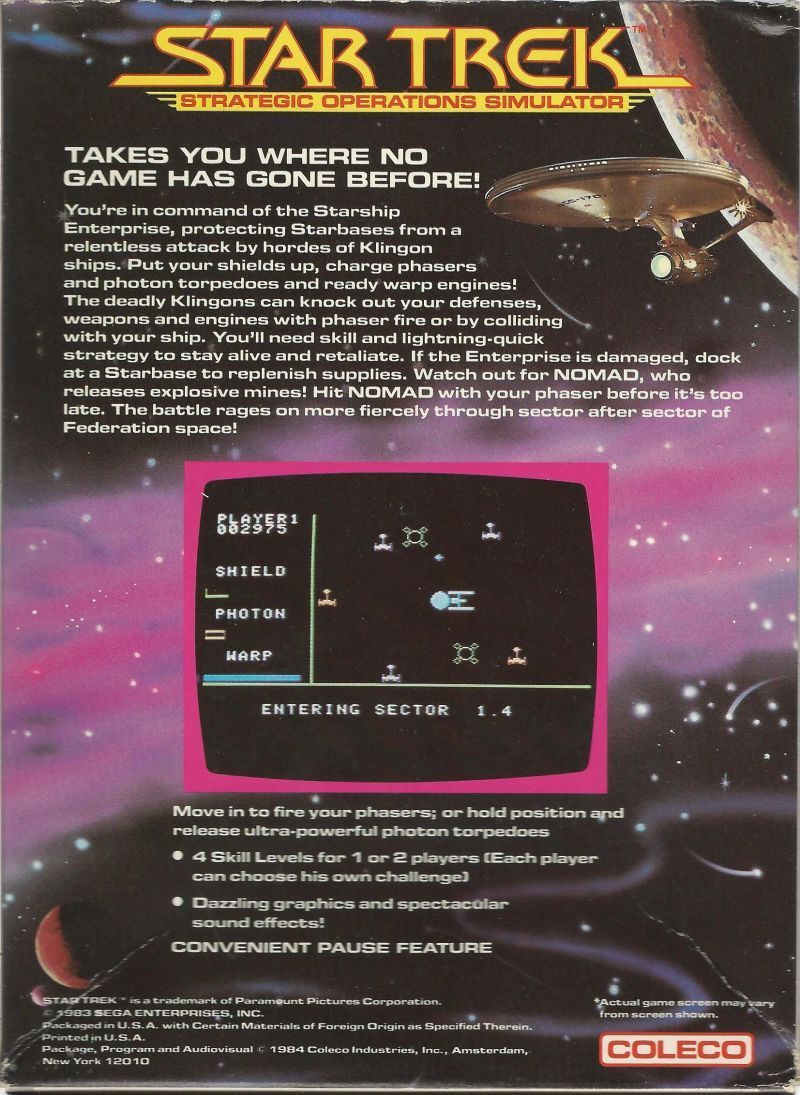 Back boxart of the game Star Trek - Strategic Operations Simulator (United States) on Coleco Industries Colecovision
