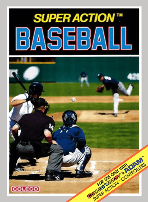 Front boxart of the game Super Action Baseball (United States) on Coleco Industries Colecovision