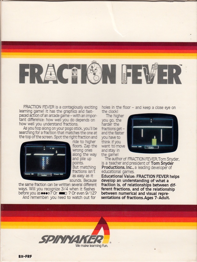 Back boxart of the game Fraction Fever (United States) on Coleco Industries Colecovision