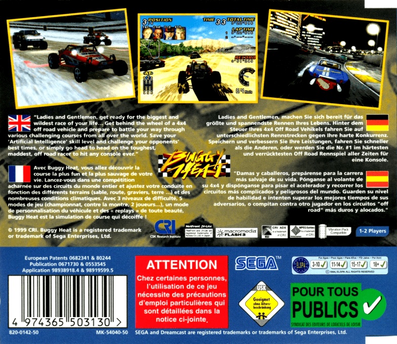 Back boxart of the game Buggy Heat (Europe) on Sega Dreamcast