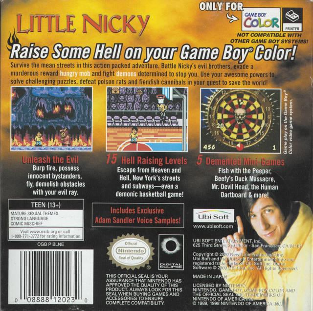 Back boxart of the game Little Nicky (United States) on Nintendo Game Boy Color
