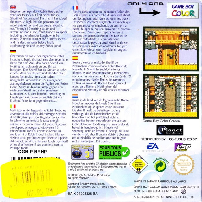 Back boxart of the game Robin Hood (Europe) on Nintendo Game Boy Color
