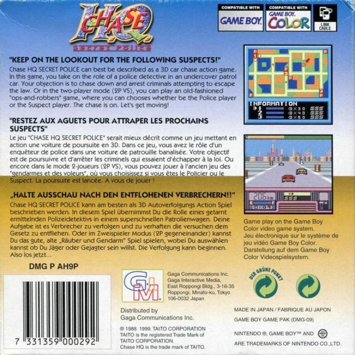 Back boxart of the game Chase H.Q. - Secret Police (Europe) on Nintendo Game Boy Color