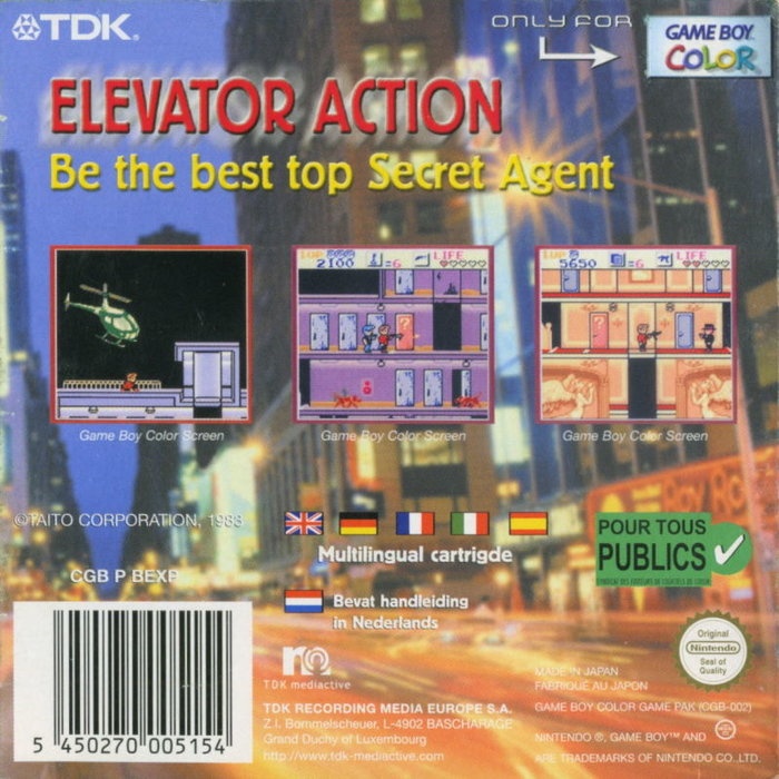 Back boxart of the game Elevator Action EX (Europe) on Nintendo Game Boy Color