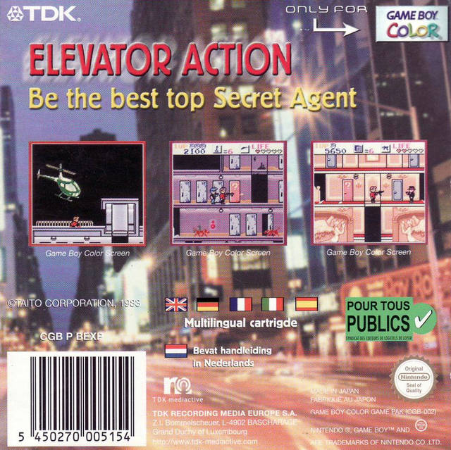Back boxart of the game Elevator Action (Europe) on Nintendo Game Boy Color