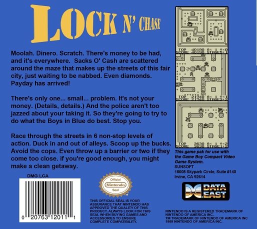 Back boxart of the game Lock n' Chase (United States) on Nintendo Game Boy