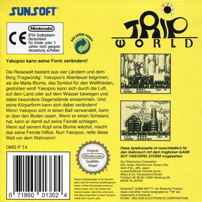 Back boxart of the game Trip World (Germany) on Nintendo Game Boy