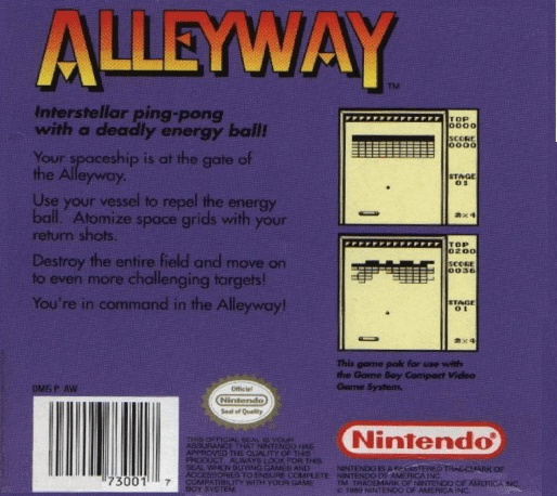 Back boxart of the game Alleyway (United States) on Nintendo Game Boy