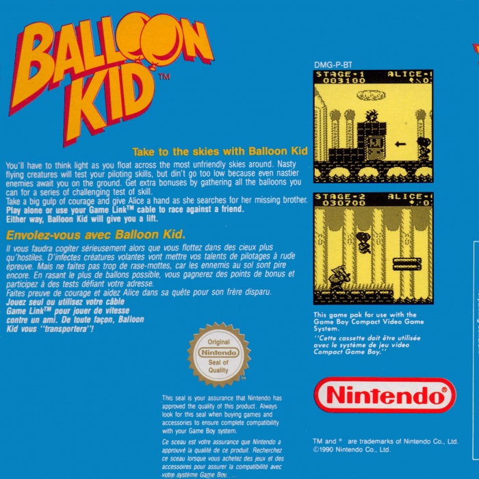 Back boxart of the game Balloon Kid (Europe) on Nintendo Game Boy