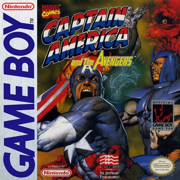 Front boxart of the game Captain America and the Avengers (United States) on Nintendo Game Boy