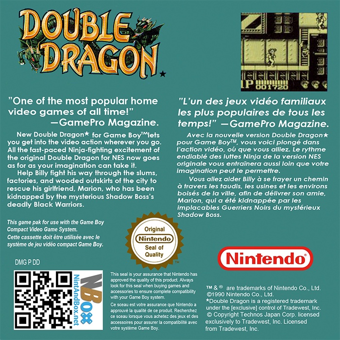 Back boxart of the game Double Dragon (France) on Nintendo Game Boy