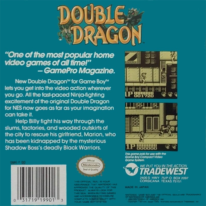 Back boxart of the game Double Dragon (United States) on Nintendo Game Boy