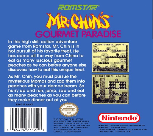Back boxart of the game Mr. Chin's Gourmet Paradise (United States) on Nintendo Game Boy