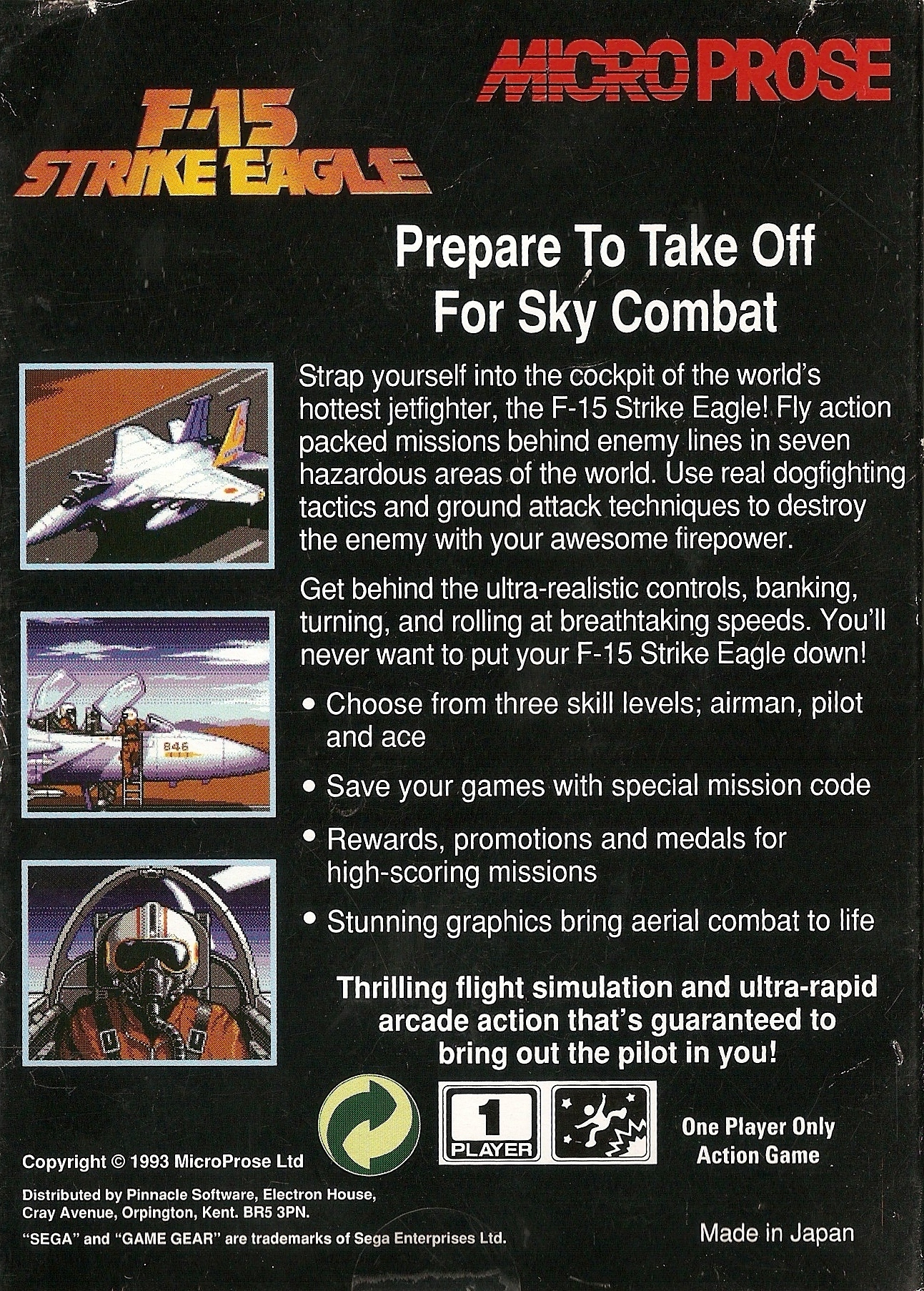 Back boxart of the game F-15 Strike Eagle (Europe) on Sega Game Gear
