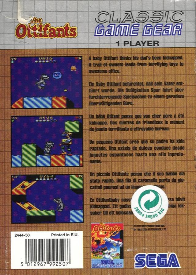 Back boxart of the game Ottifants, The (Europe) on Sega Game Gear