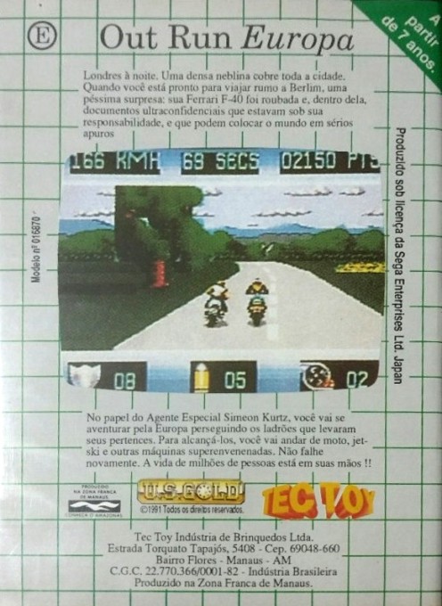 Back boxart of the game OutRun Europa (Brazil) on Sega Game Gear