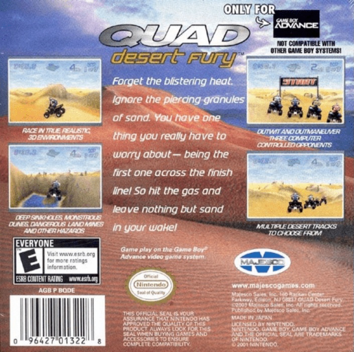 Back boxart of the game Quad Desert Fury (United States) on Nintendo GameBoy Advance