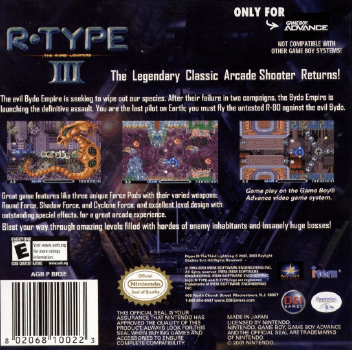 Back boxart of the game R-Type III - The Third Lightning (United States) on Nintendo GameBoy Advance