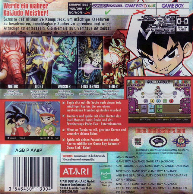 Back boxart of the game Duel Masters - Sempai Legends (Europe) on Nintendo GameBoy Advance