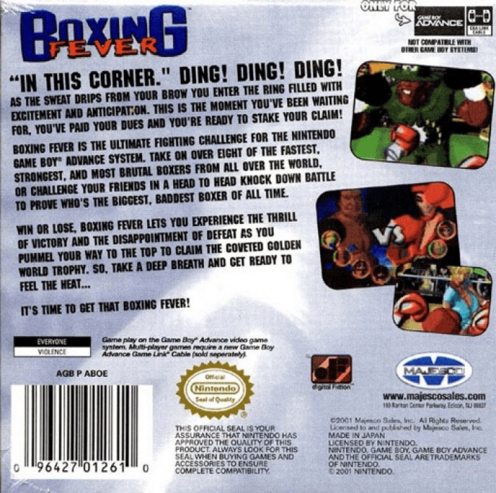 Back boxart of the game Boxing Fever (United States) on Nintendo GameBoy Advance