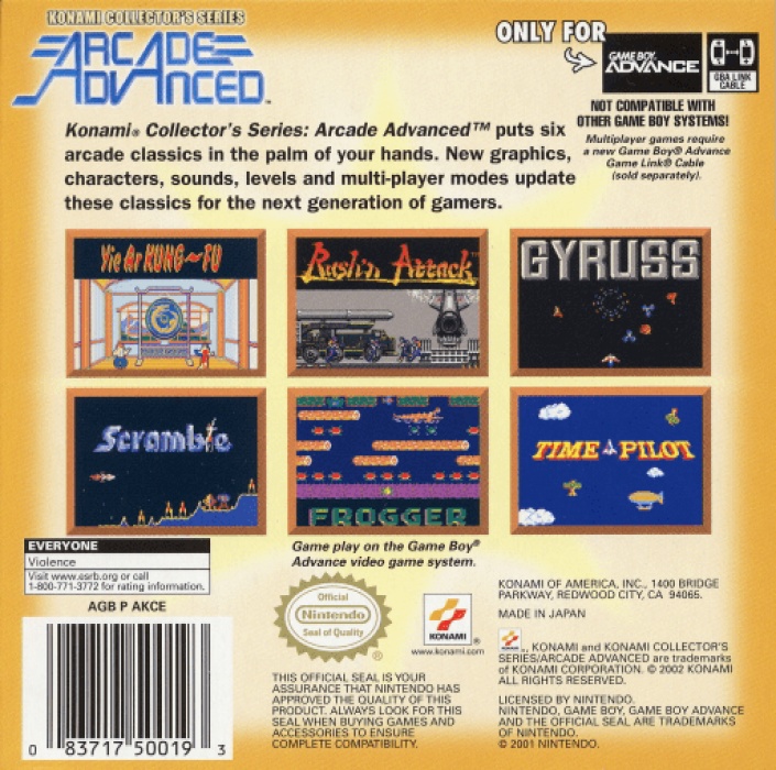 Back boxart of the game Konami Collector's Series - Arcade Advanced (United States) on Nintendo GameBoy Advance