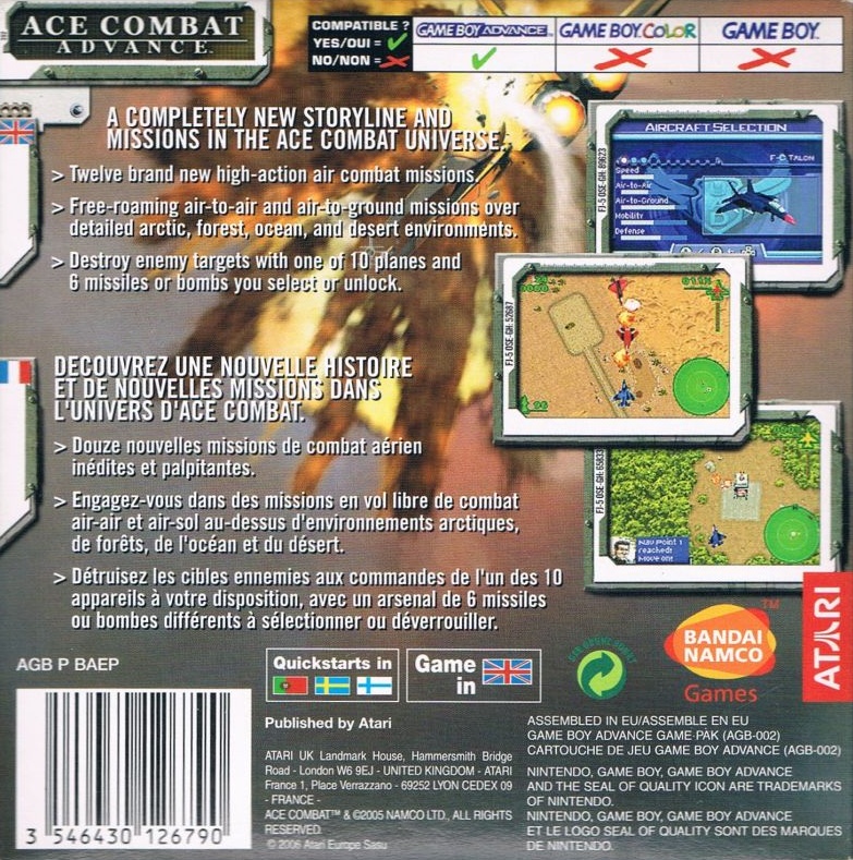 Back boxart of the game Ace Combat Advance (Europe) on Nintendo GameBoy Advance