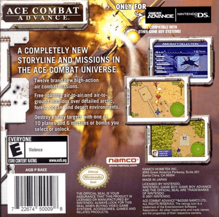 Back boxart of the game Ace Combat Advance (United States) on Nintendo GameBoy Advance