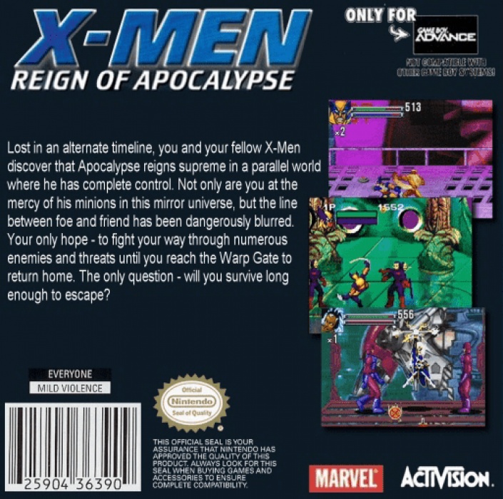 Back boxart of the game X-Men - Reign of Apocalypse (United States) on Nintendo GameBoy Advance
