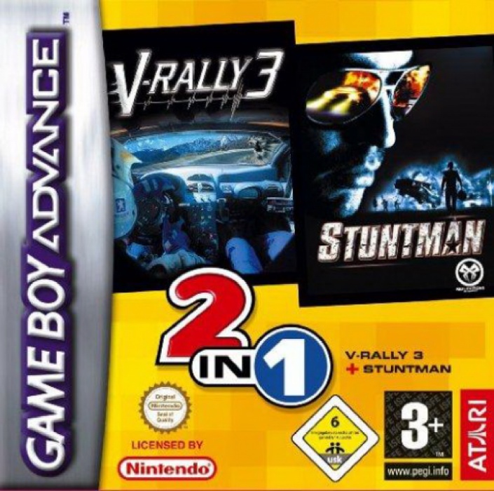 Front boxart of the game 2 IN 1 - V-Rally 3 + Stuntman (Europe) on Nintendo GameBoy Advance