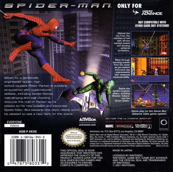 Back boxart of the game 2 in 1 Game Pack - Spider-Man & Spider-Man 2 (United States) on Nintendo GameBoy Advance
