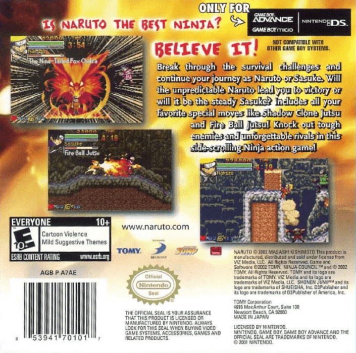 Back boxart of the game Naruto - Ninja Council (United States) on Nintendo GameBoy Advance