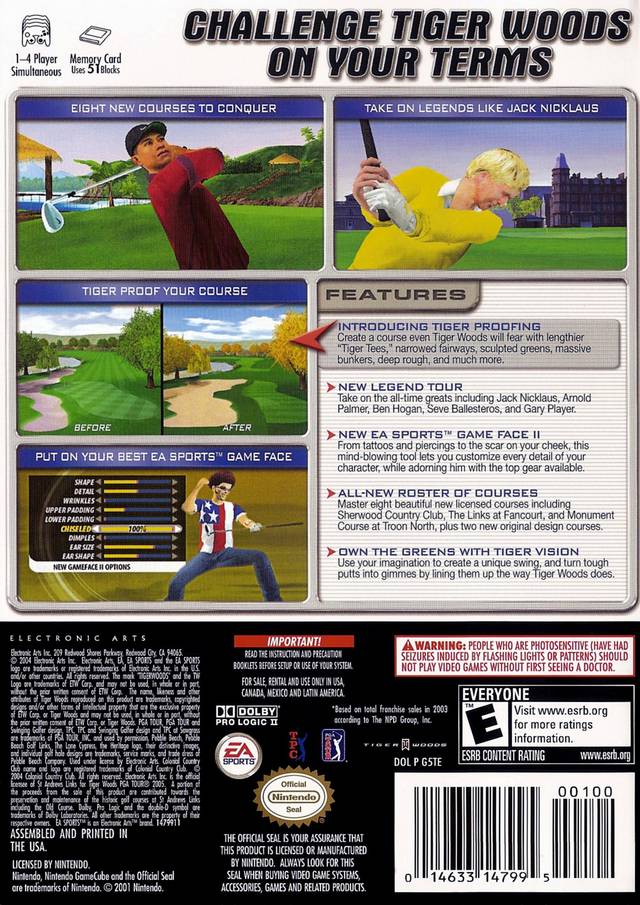Back boxart of the game Tiger Woods PGA Tour 2005 (United States) on Nintendo GameCube