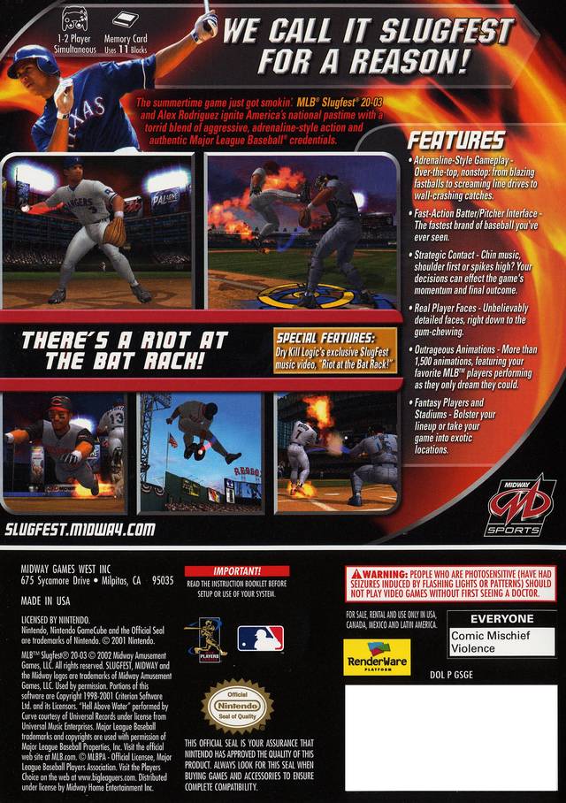 Back boxart of the game MLB Slugfest 20-03 (United States) on Nintendo GameCube