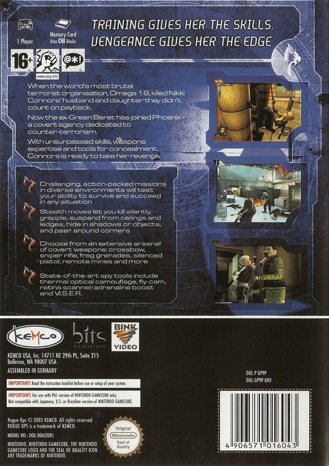 Back boxart of the game Rogue Ops (Europe) on Nintendo GameCube