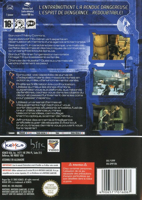 Back boxart of the game Rogue Ops (France) on Nintendo GameCube