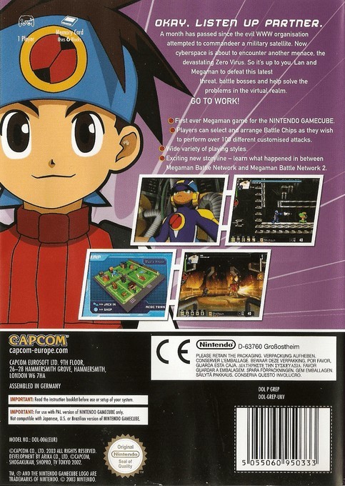 Back boxart of the game Mega Man Network Transmission (Europe) on Nintendo GameCube