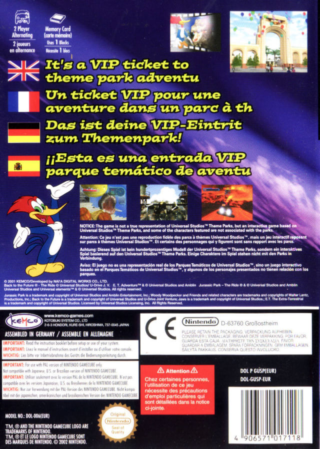 Back boxart of the game Universal Studios Theme Parks Adventure (Europe) on Nintendo GameCube