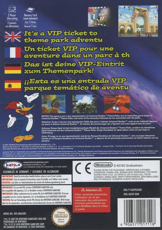 Back boxart of the game Universal Studios Theme Parks Adventure (France) on Nintendo GameCube