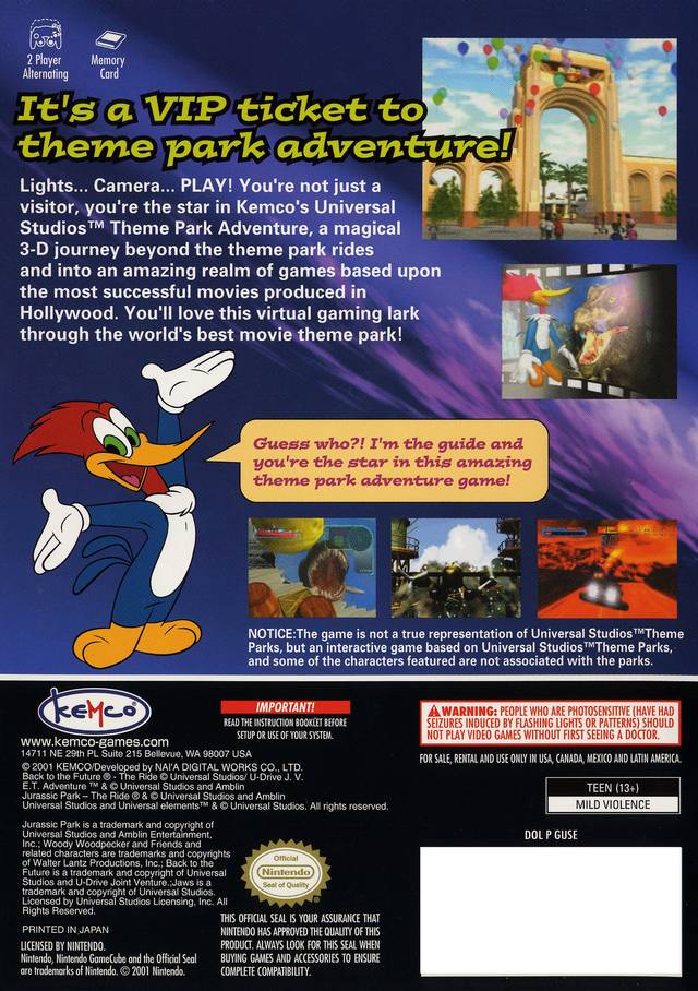 Back boxart of the game Universal Studios Theme Parks Adventure (United States) on Nintendo GameCube